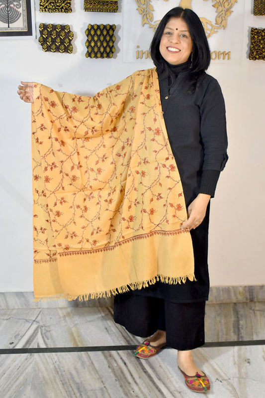 Intricate Jaal work Kashmiri Sozni Hand Embroidery Woolen Stole