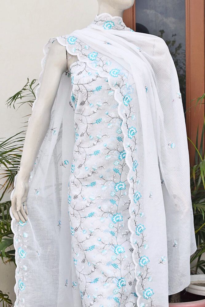 Elegant , Soft & Light Kota Cotton Kurta & Dupatta with embroidery & scallops