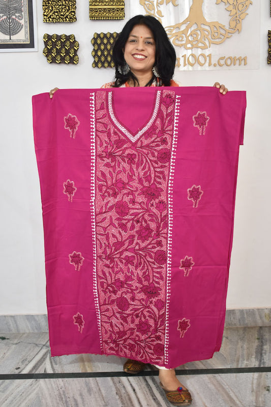 Hand Embroidered Kantha work cotton fabric - (Length 2.8 mtrs )