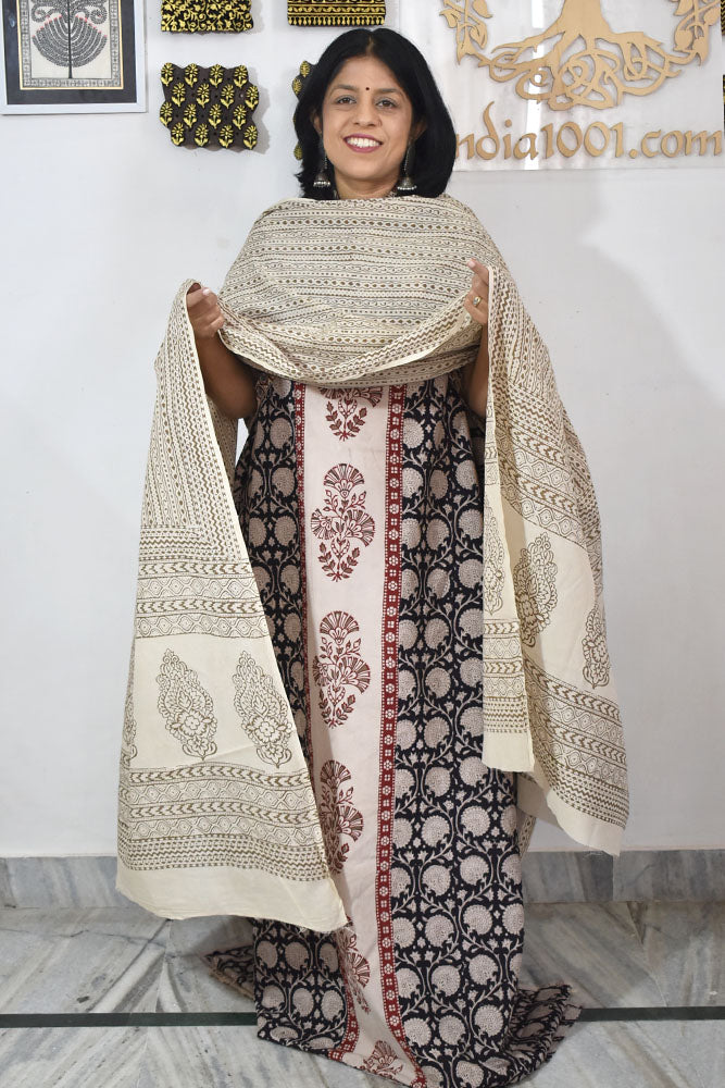 Bagh Hand Block Printed unstitched 3 pc Cotton suit fabric from MP
