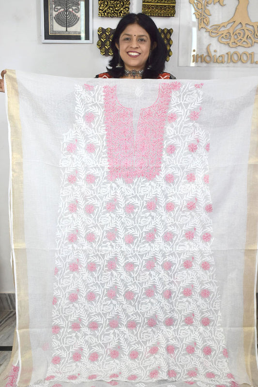 Designer Hand Embroidered Chikankari Tepchi work Kota Doria fabric No. 5