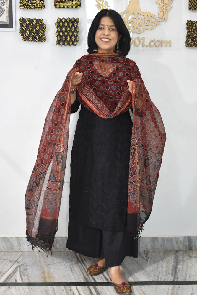 Beautiful  Ajrakh Hand Block Printed Kota Dupatta