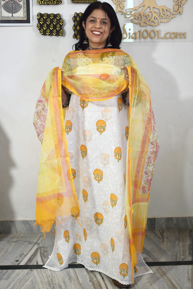 Elegant Kota cotton suit with tepchi work & Hand block print