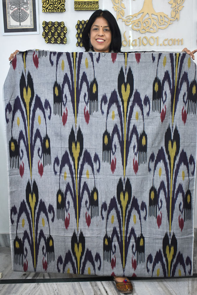 Multicolor Ikat Cotton Handloom 2.5mts Fabric with Uzbekistan Pattern Design