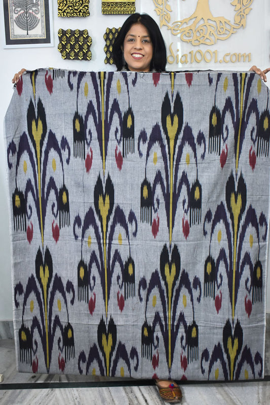 Multicolor Ikat Cotton Handloom 2.5mts Fabric with Uzbekistan Pattern Design