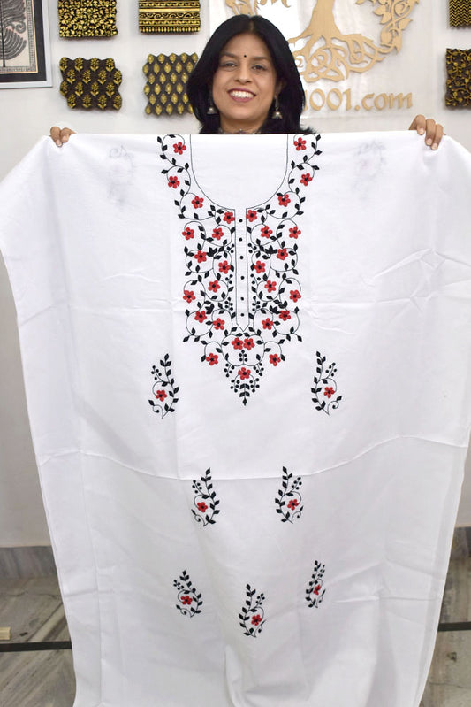 Elegant Cotton Kurta Fabric with Hand Phool patti Applique work