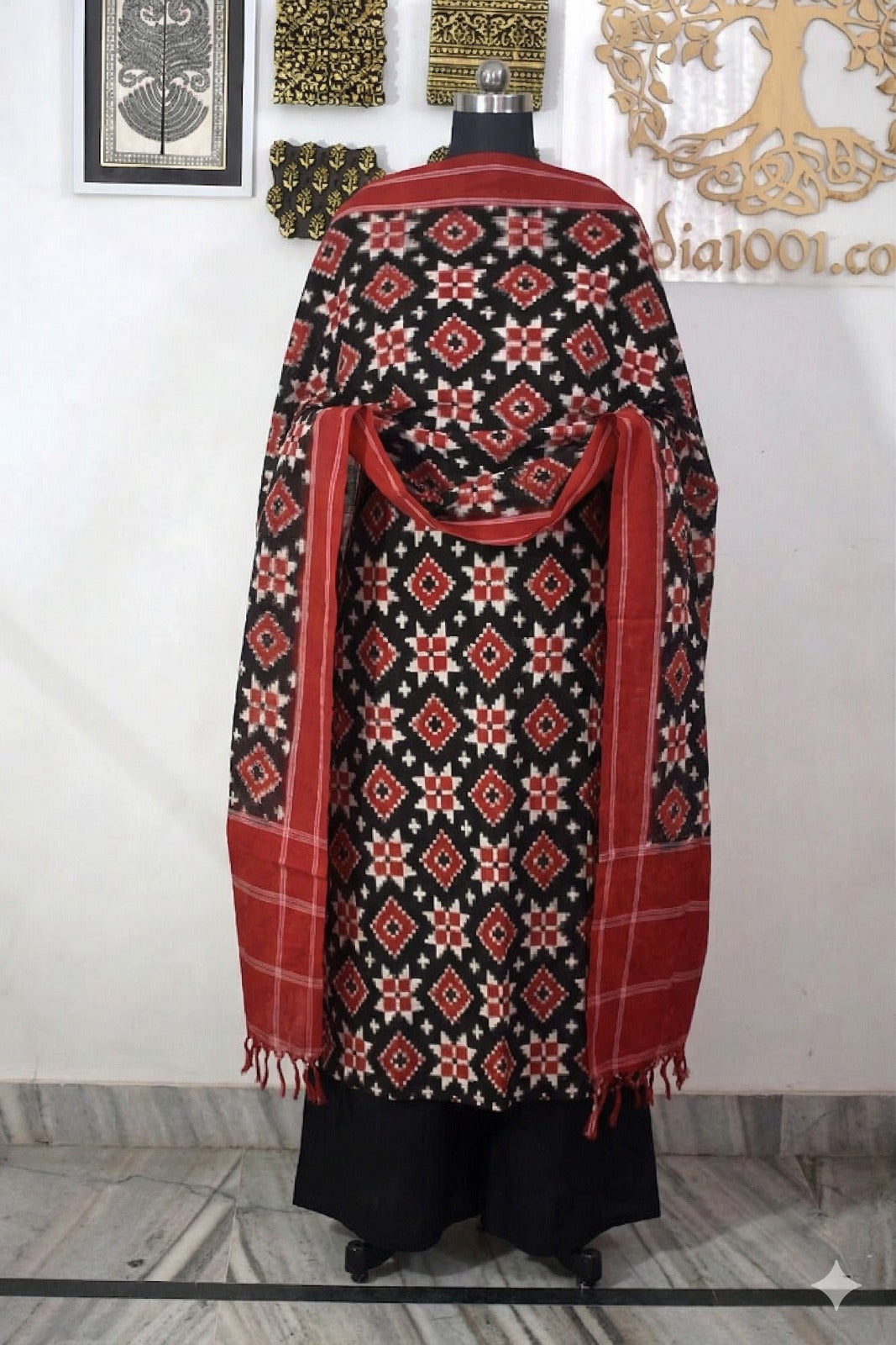 Handloom Cotton Pochampally Double Ikat Telia Rumal Dupatta & kurta set