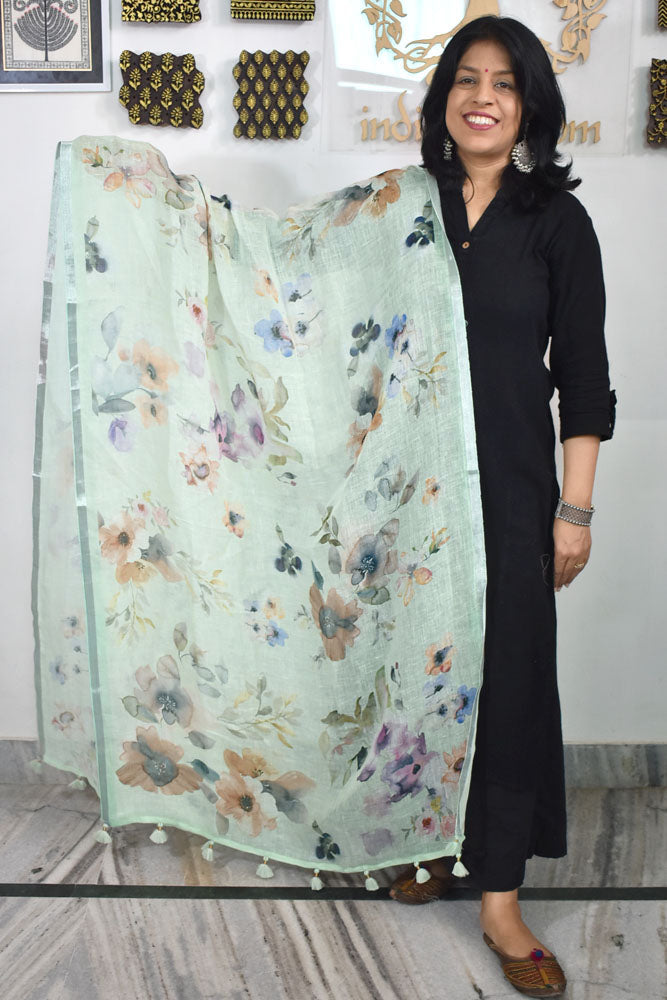 Elegant Digital Print Pure Linen dupatta