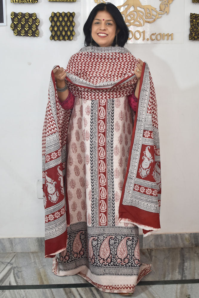 Bagh Hand Block Printed unstitched 3 pc Cotton suit fabric with Placement block print from MP
