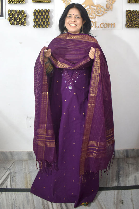 Elegant woven cotton suit with Cotton dupatta