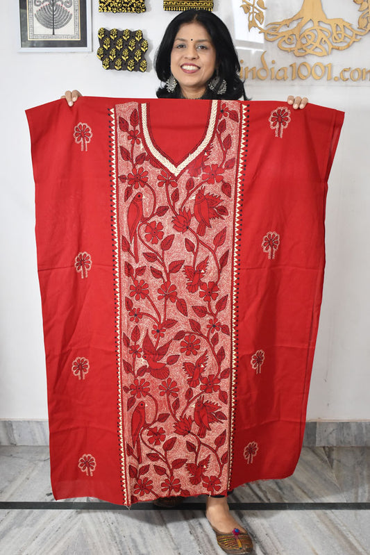 Hand Embroidered Kantha work cotton fabric - (Length 2.8 mtrs )