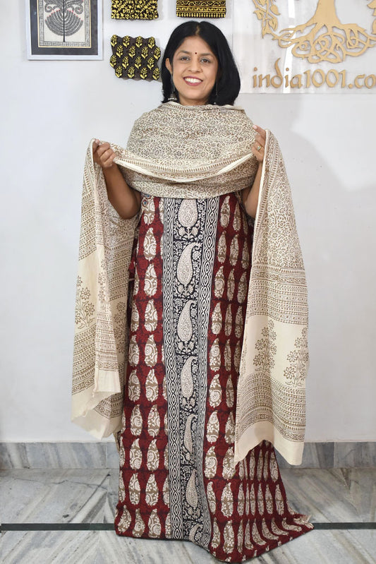 Bagh Hand Block Printed unstitched 3 pc Cotton suit fabric from MP