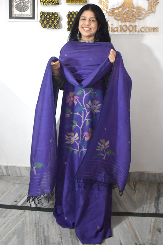 Kalakriti : Beautiful Hand Woven Soft Cotton Needle Jamdani Kurta Fabric & Dupatta set