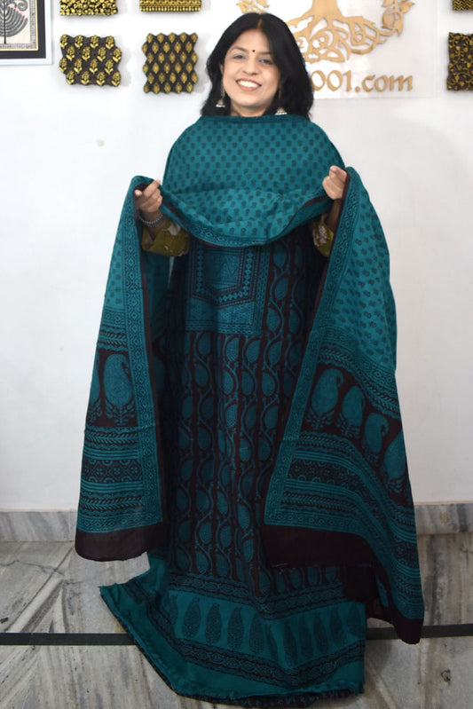 Bagh Hand Block Printed unstitched 3 pc Cotton suit fabric with block print from MP