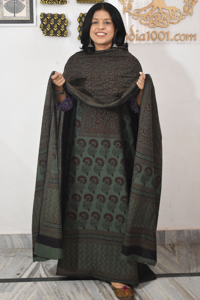 Bagh Hand Block Printed unstitched 3 pc Cotton suit fabric with Placement block print from MP