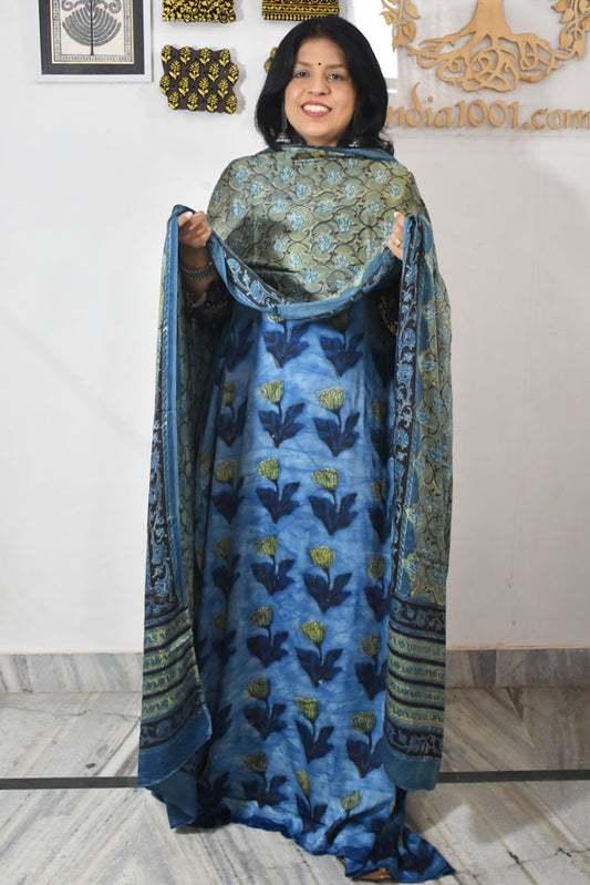 Beautiful Vanaspati Ajrakh Hand Block Printed Modal Silk set