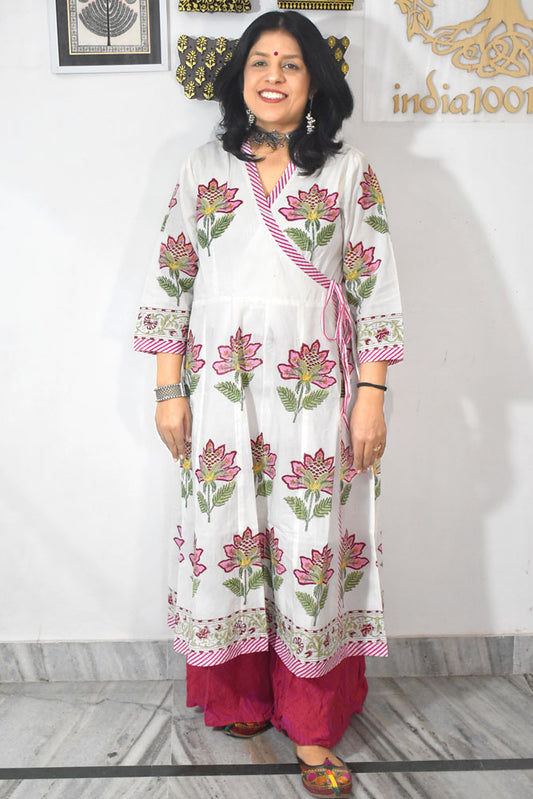 Beautiful Hand Block Printed Angrakha Cotton Kurta  Size - 38, 40, 42, 44