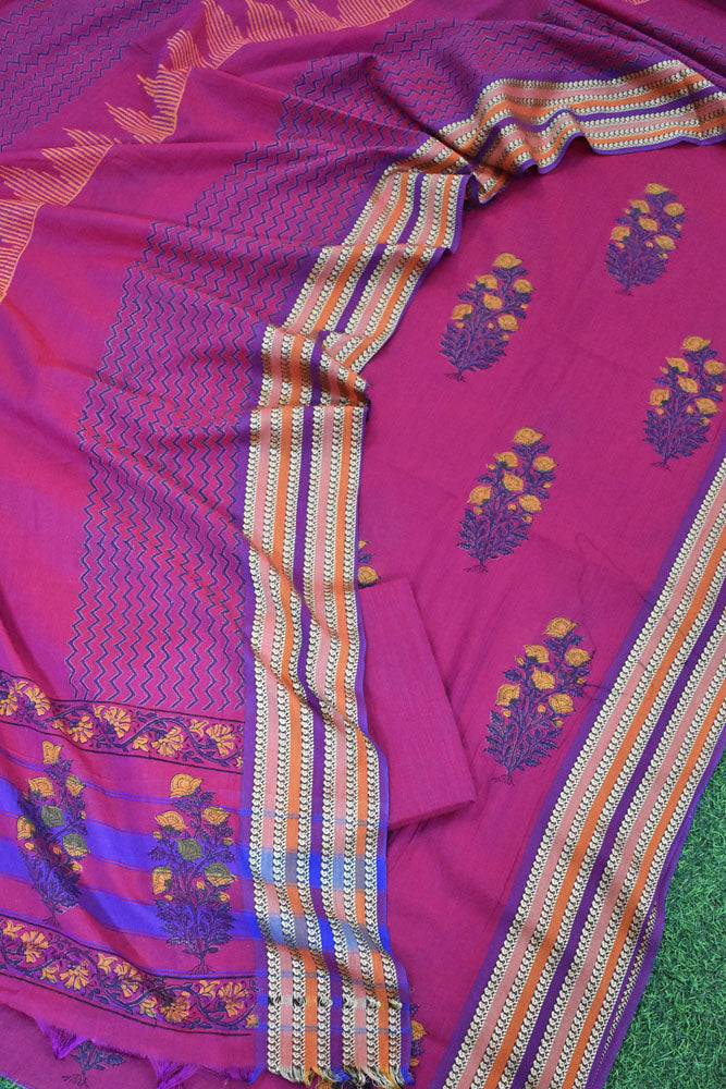 Beautiful Handwoven Cotton suit with Hand block print Dupatta