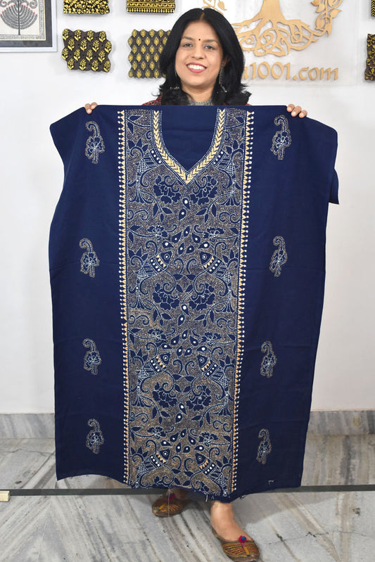 Hand Embroidered Kantha work cotton fabric - (Length 2.8 mtrs )