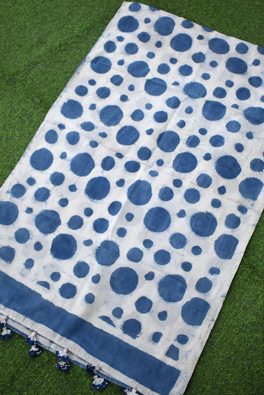 Elegant Hand block printed Cotton stole with cloth tassels