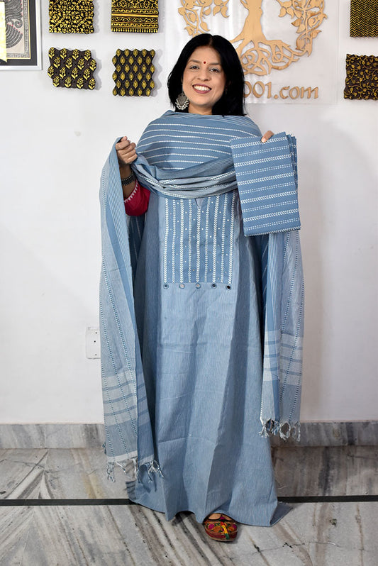 Elegant Hand Block print cotton suit with Cotton dupatta