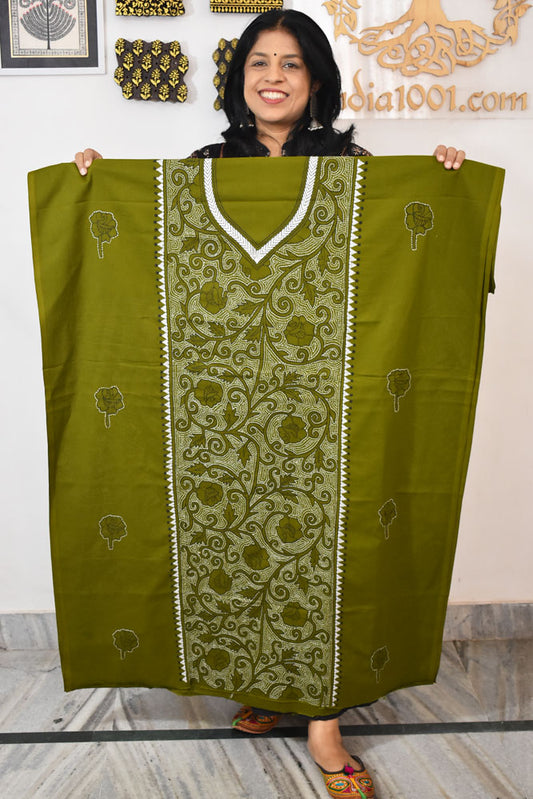 Hand Embroidered Kantha work cotton fabric - (Length 2.8 mtrs )