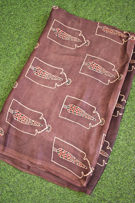 Beautiful Modal Silk Ajrakh Hand Block Print Fabric - 2.5 mtrs cut