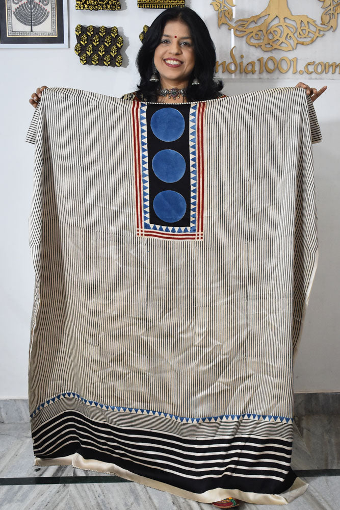 Designer Modal Silk Ajrakh Hand Block Print  Kurta Fabric - 2.5 mtrs cut