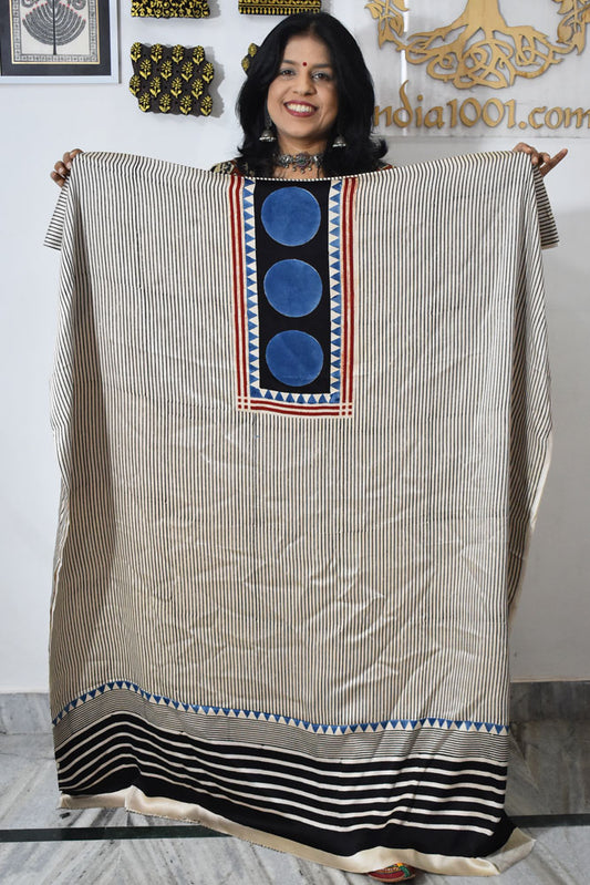 Designer Modal Silk Ajrakh Hand Block Print  Kurta Fabric - 2.5 mtrs cut