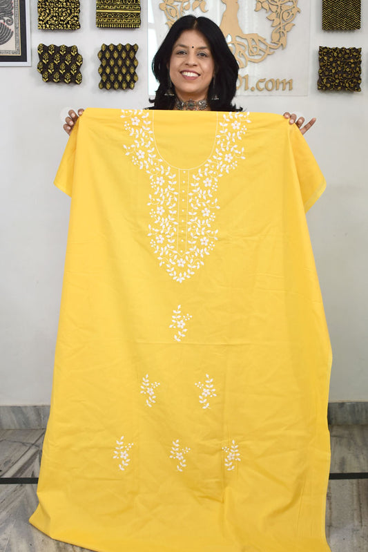 Elegant Cotton Kurta Fabric with Hand Phool patti Applique work