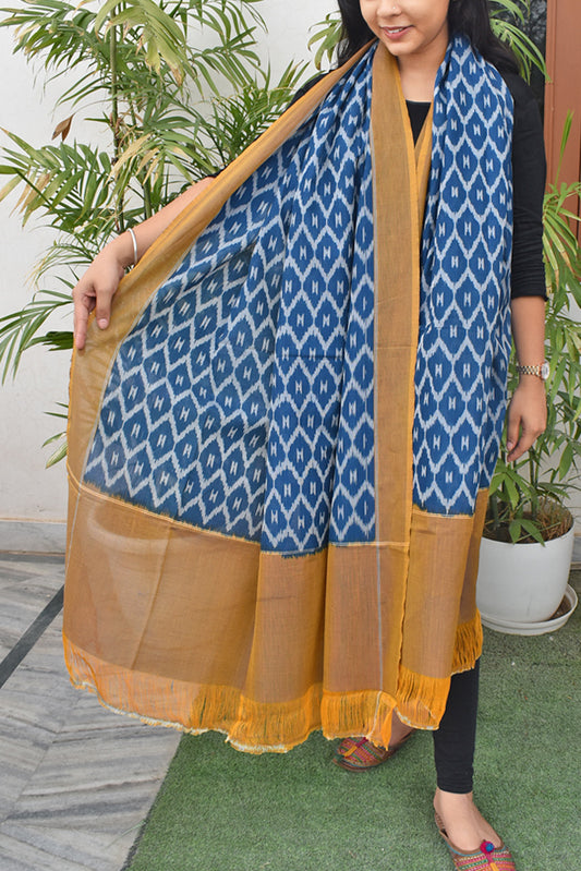 Designer Handwoven Mercerized Cotton Ikkat Dupatta