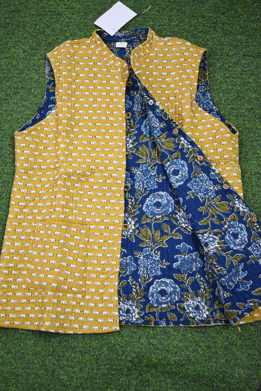 Block Print Quilted Reversible Sleeveless cotton jacket