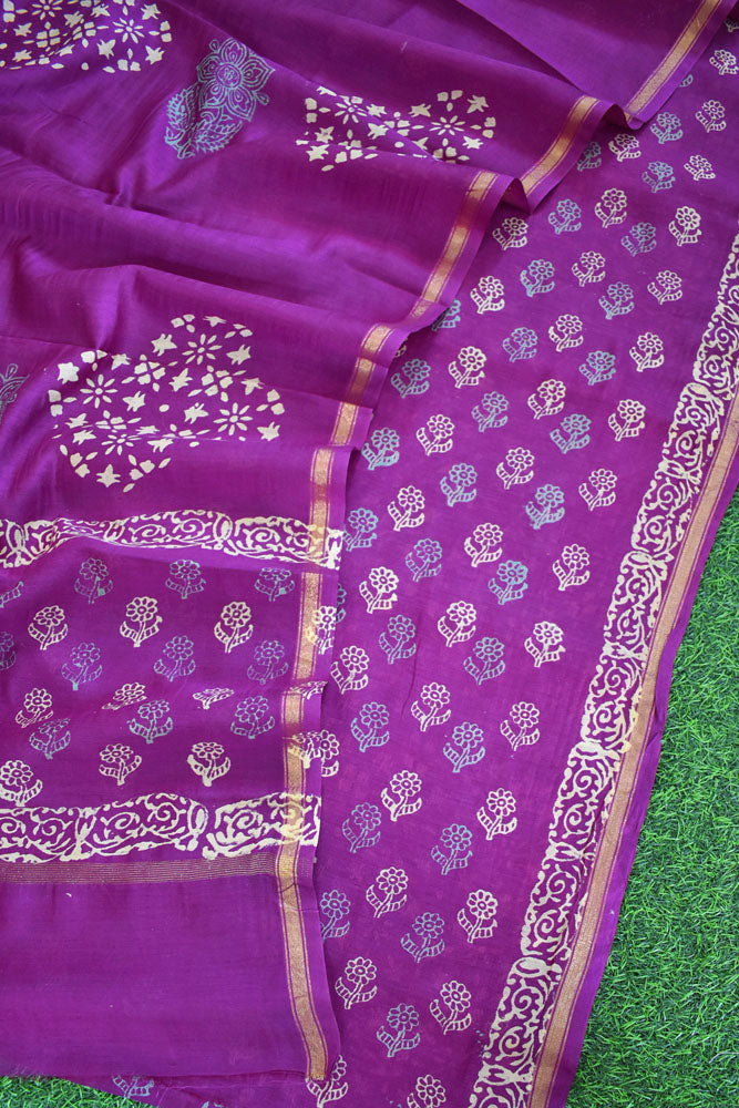 Fine & Elegant  Hand Block Printed Chanderi Silk Cotton unstitched suit fabric