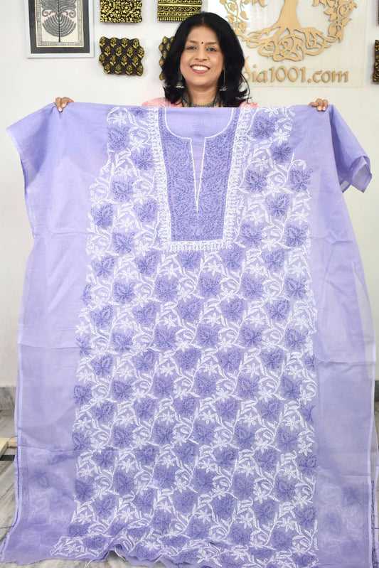 Designer Hand Embroidered Chikankari Tepchi work Kota Doria fabric