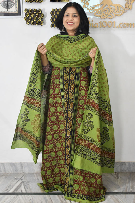Bagh Hand Block Printed unstitched 3 pc Cotton suit fabric with Placement block print from MP
