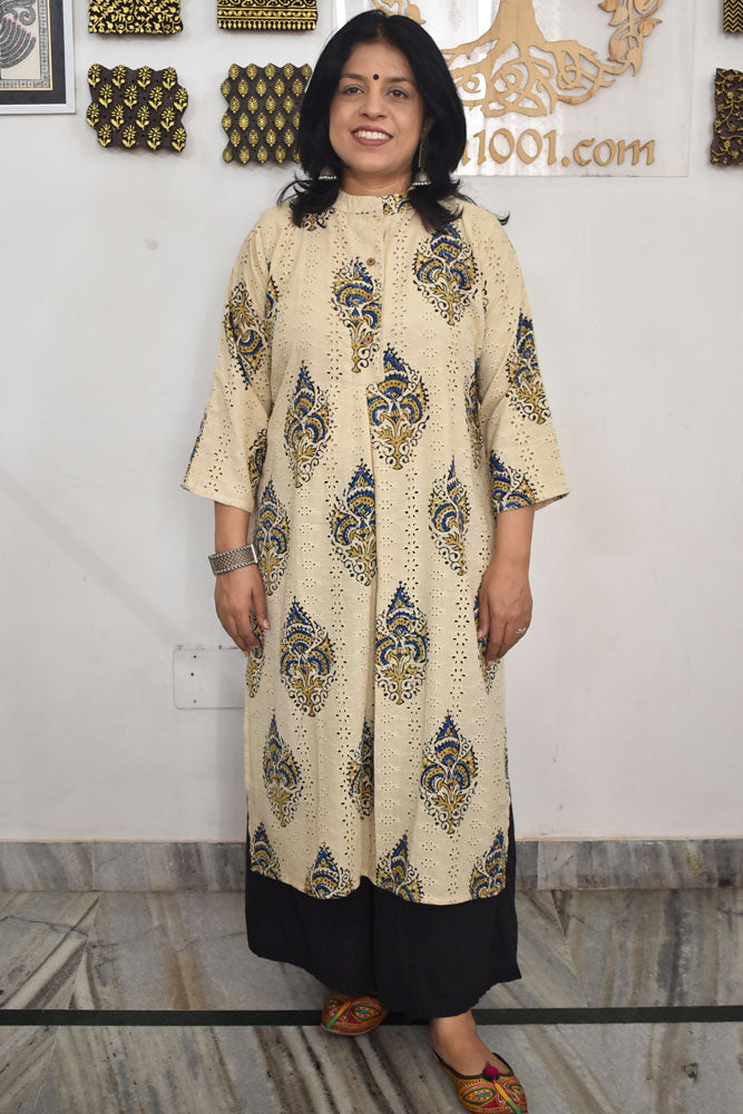 Beautiful Hand Block Printed Hakoba Ajrakh Cotton kurta, Size 40 to 44