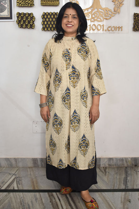 Beautiful Hand Block Printed Hakoba Ajrakh Cotton kurta, Size 40 to 44