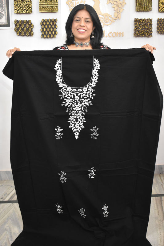 Elegant Cotton Kurta Fabric with Hand Phool patti Applique work