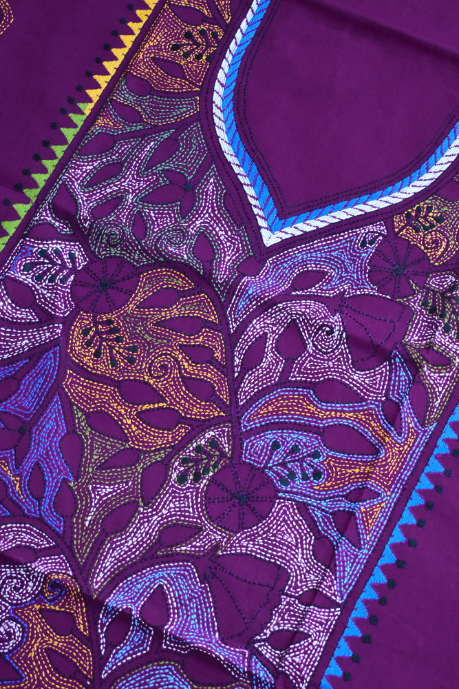 Hand Embroidered Kantha work cotton fabric - (Length 2.8 mtrs ) no. 20