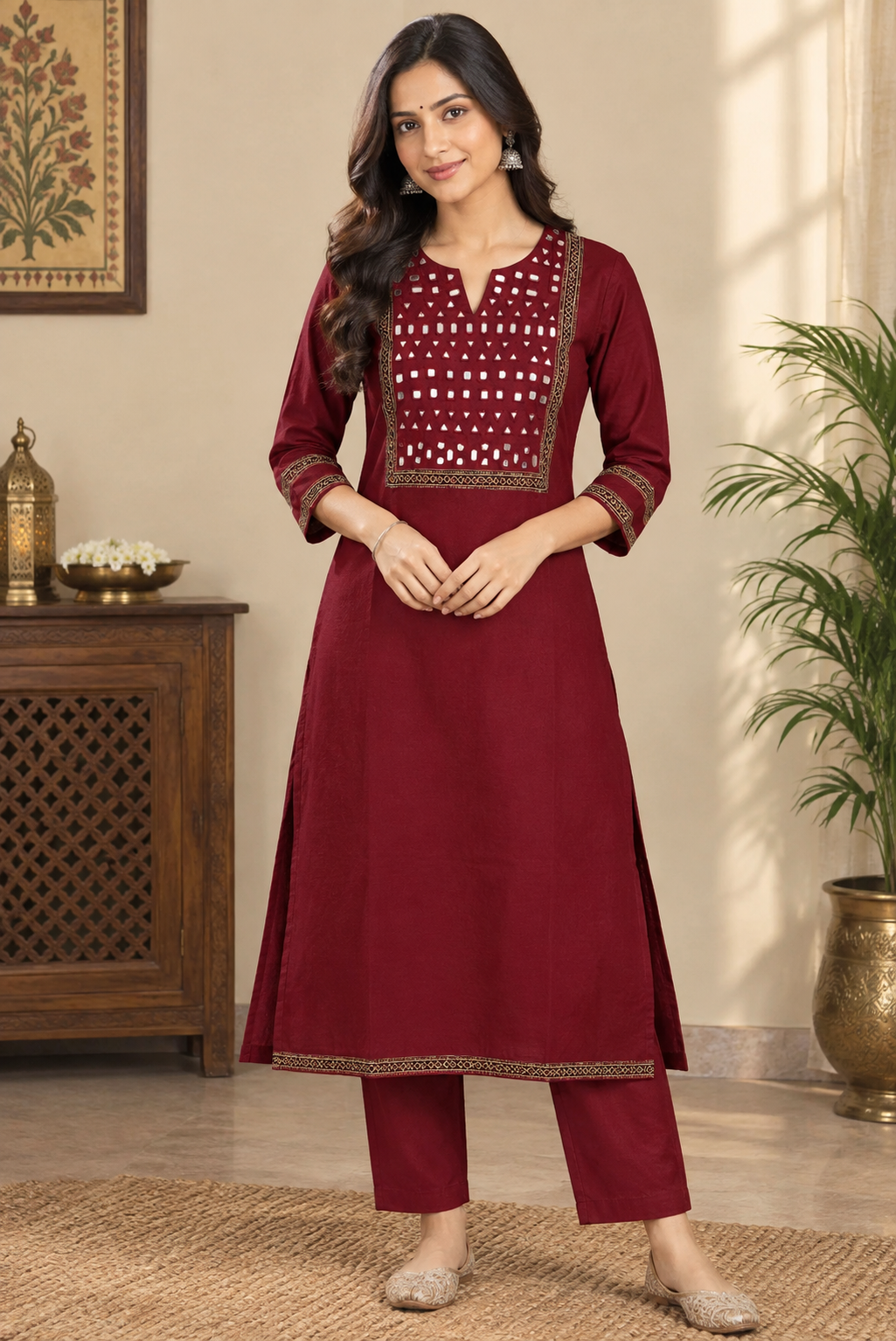 Designer Ajrakh cotton Kurta With Mirror Work - Size 40 to 46 ( all sizes)