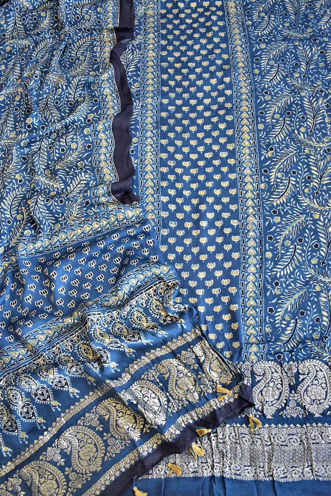 Designer Ajrakh Modal Silk kurta &  dupatta  set with Nakkshi palla
