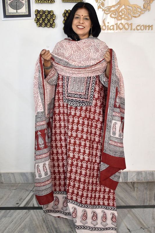 Bagh Hand Block Printed unstitched 3 pc Cotton suit fabric with Placement block print from MP