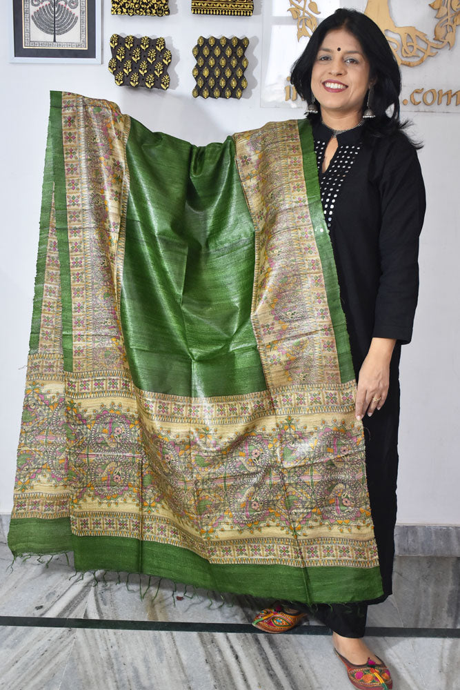 Geecha Silk Dupatta with printed Madhubani patterns