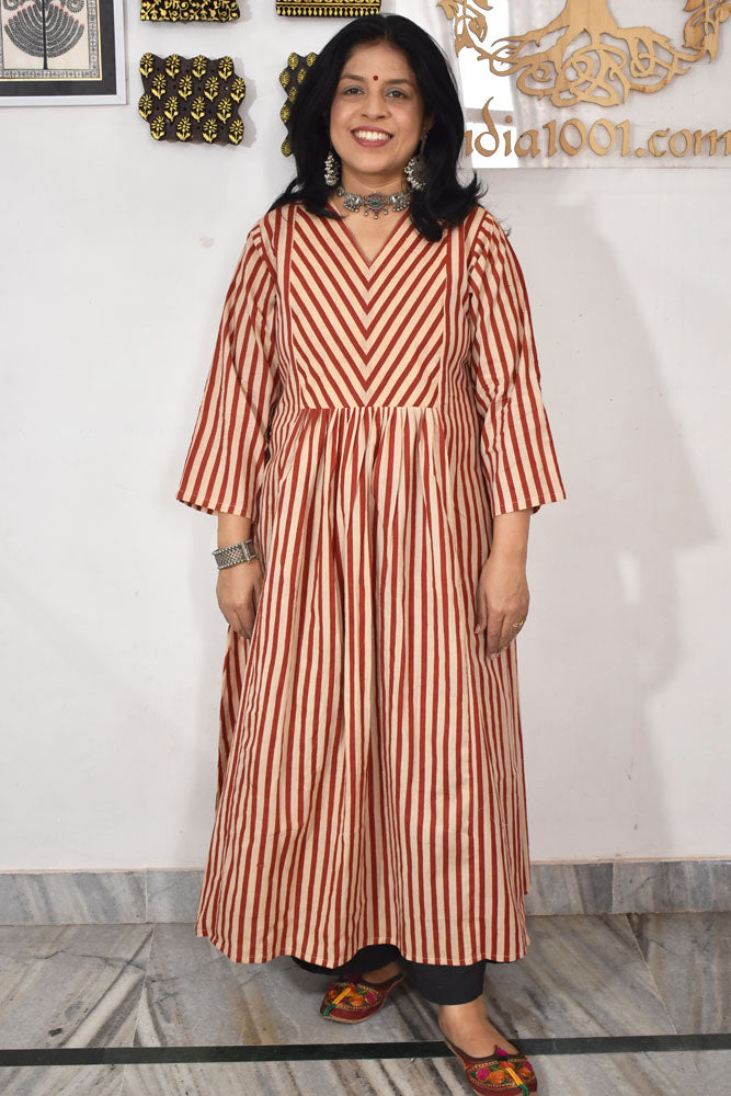 Designer Hand Block Printed Bagru cotton Kurta / Dress - Size 38 to 48 ( all sizes)