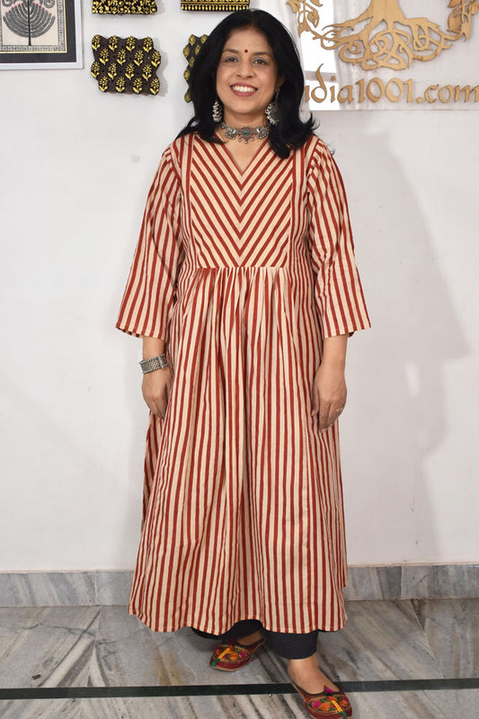 Designer Hand Block Printed Bagru cotton Kurta / Dress - Size 38 to 48 ( all sizes)