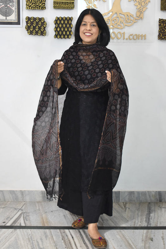 Beautiful  Ajrakh Hand Block Printed Kota Dupatta