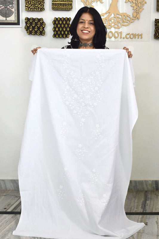 Elegant Cotton Kurta Fabric with Hand Phool patti Applique work