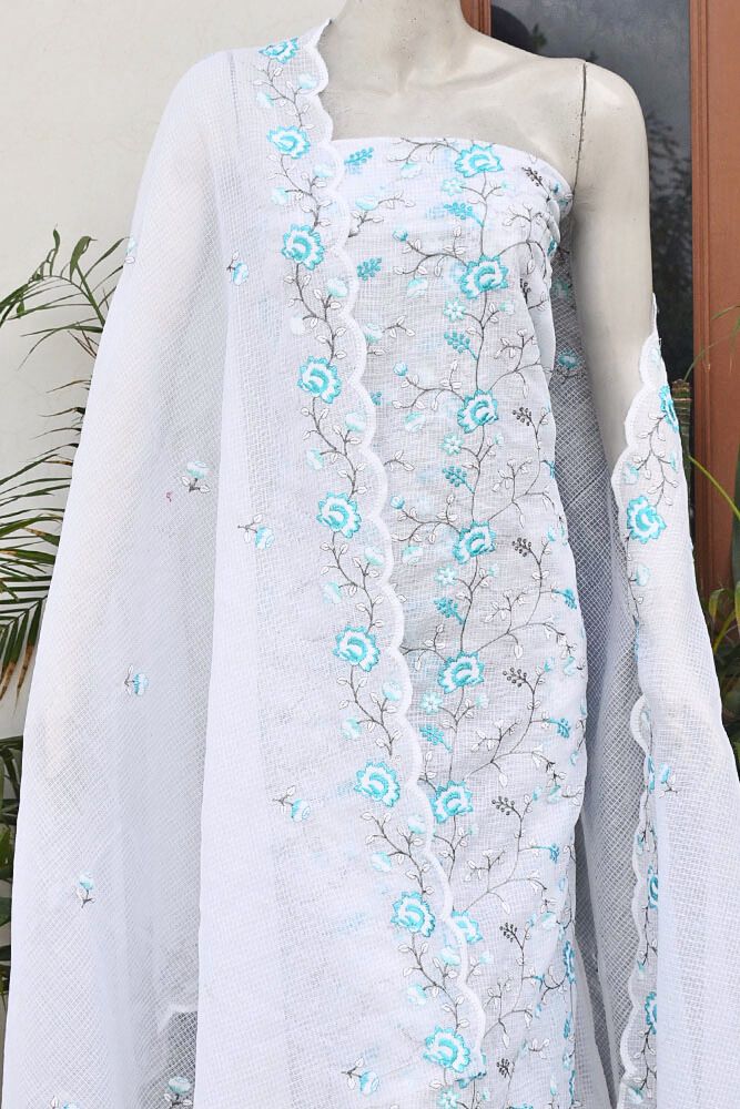 Elegant , Soft & Light Kota Cotton Kurta & Dupatta with embroidery & scallops