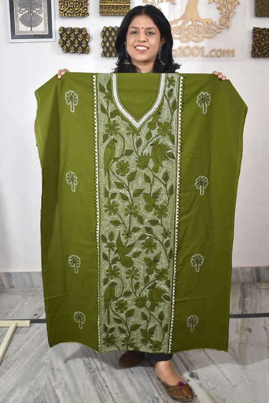 Hand Embroidered Kantha work cotton fabric - (Length 2.8 mtrs )