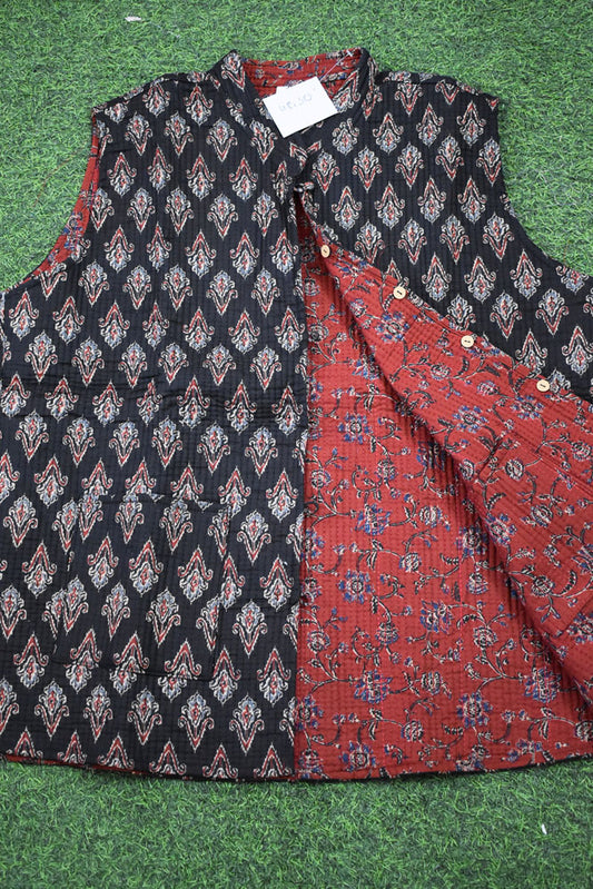 Block Print Quilted Reversible Sleeveless cotton jacket